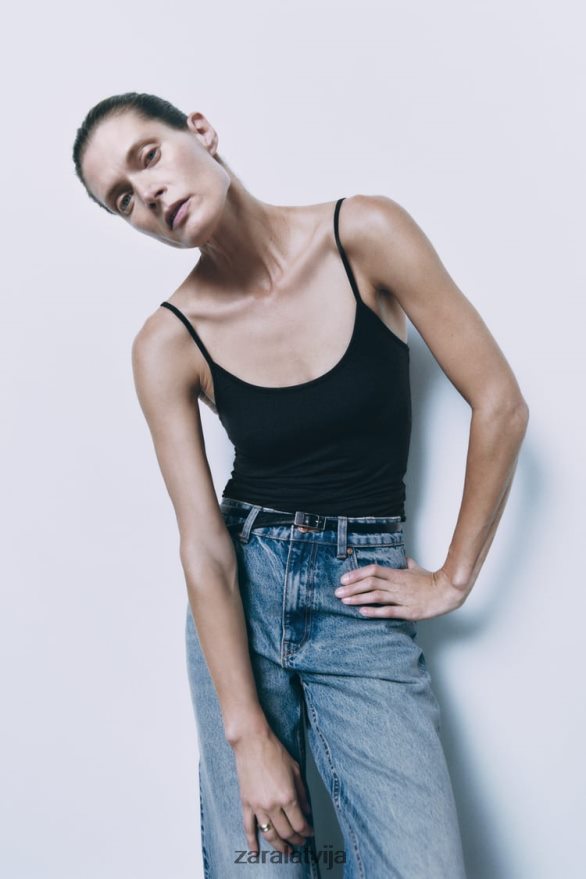 spageti siksniņa elastīga augšdaļa sievietes Zara melns 6ZTV40876 apģērbs