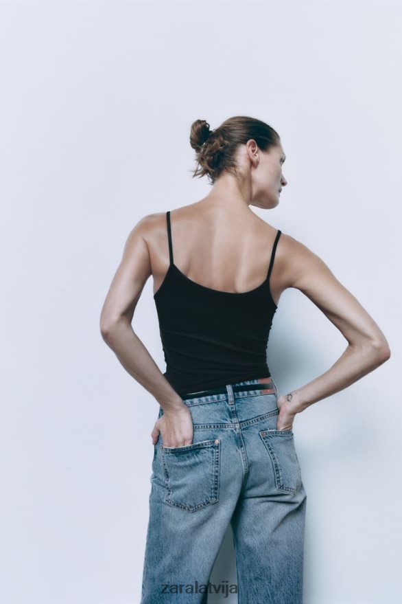 spageti siksniņa elastīga augšdaļa sievietes Zara melns 6ZTV40876 apģērbs
