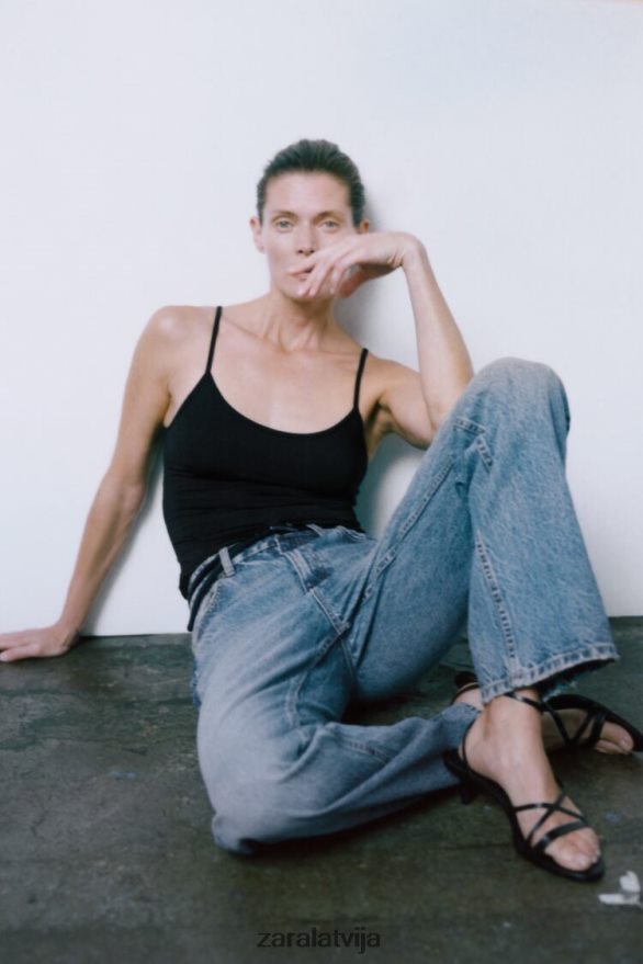 spageti siksniņa elastīga augšdaļa sievietes Zara melns 6ZTV40876 apģērbs