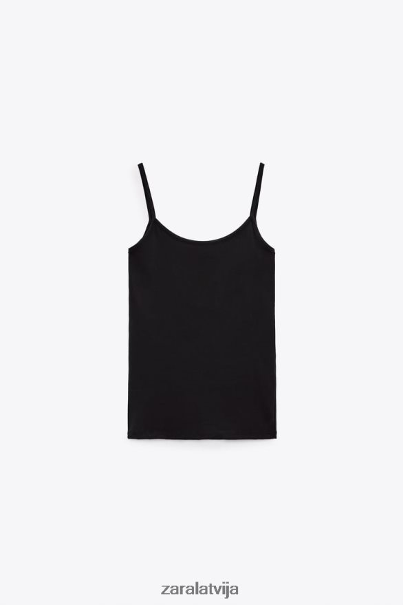 spageti siksniņa elastīga augšdaļa sievietes Zara melns 6ZTV40876 apģērbs