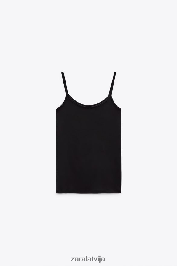 spageti siksniņa elastīga augšdaļa sievietes Zara melns 6ZTV40876 apģērbs