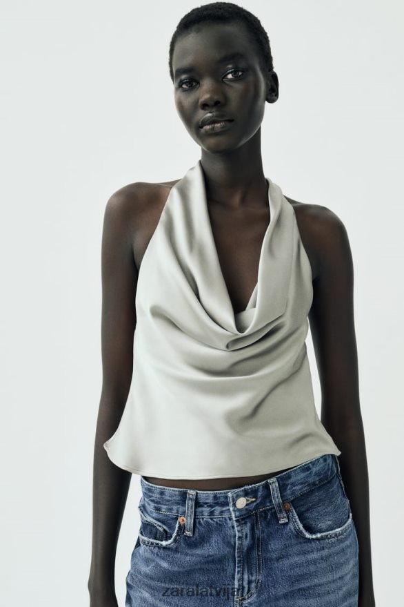 tops ar satīna efektu sievietes Zara mīksts zelts 6ZTV40284 apģērbs