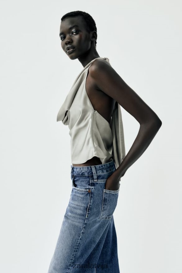 tops ar satīna efektu sievietes Zara mīksts zelts 6ZTV40284 apģērbs