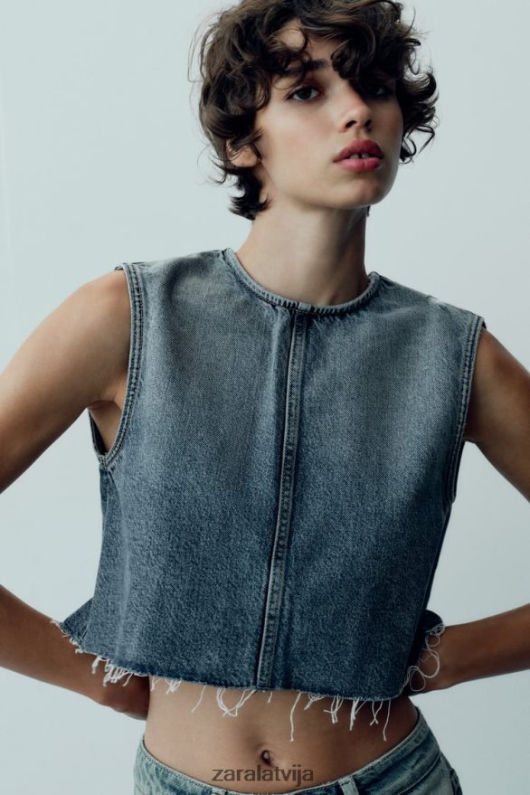 trf džinsa crop tops sievietes Zara zils 6ZTV40259 apģērbs