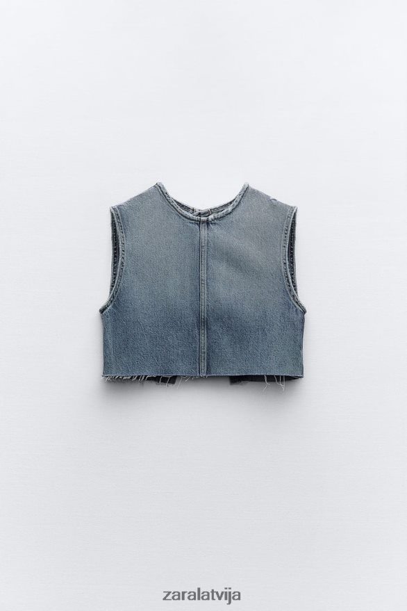 trf džinsa crop tops sievietes Zara zils 6ZTV40259 apģērbs