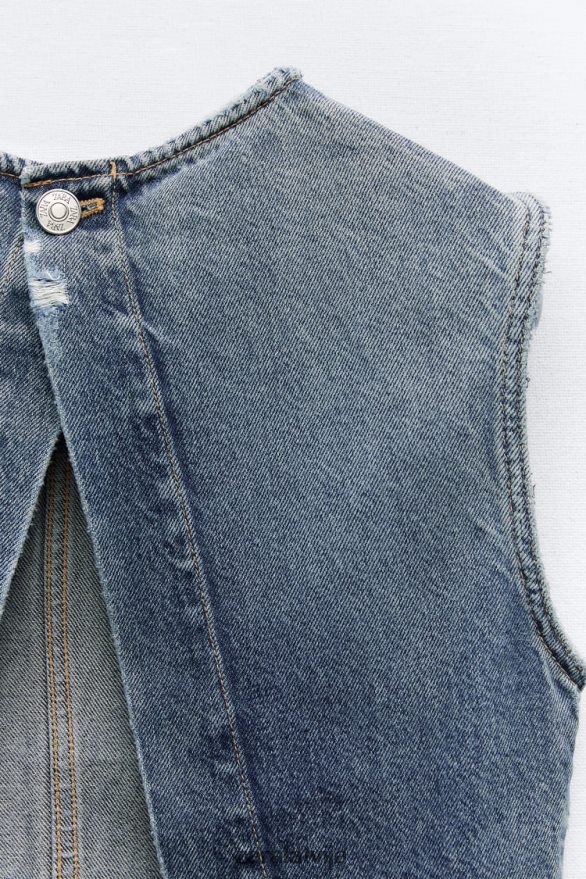 trf džinsa crop tops sievietes Zara zils 6ZTV40259 apģērbs