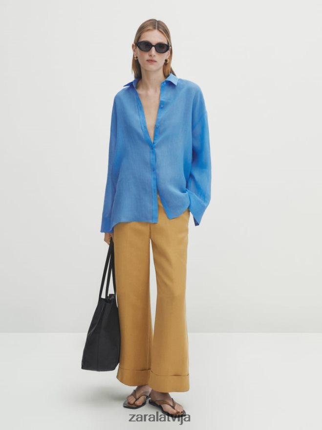 uzvalka bikses ar paceļamām malām sievietes Zara šampanietis 6ZTV40840 apģērbs