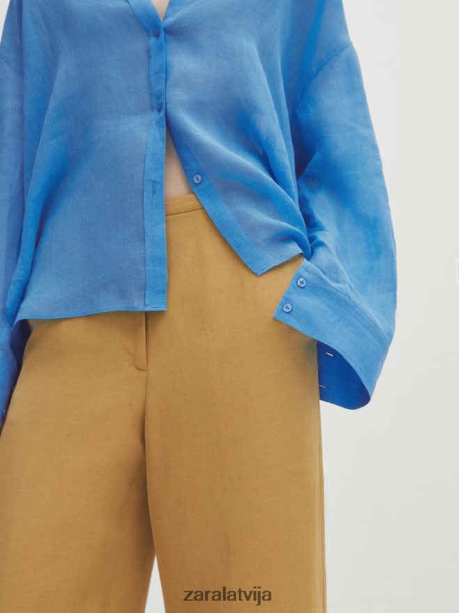 uzvalka bikses ar paceļamām malām sievietes Zara šampanietis 6ZTV40840 apģērbs