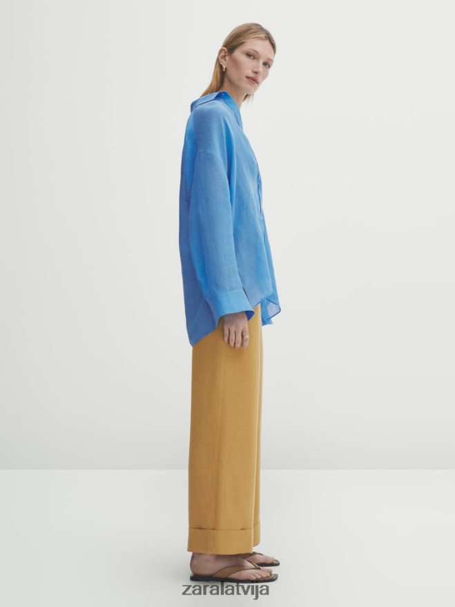 uzvalka bikses ar paceļamām malām sievietes Zara šampanietis 6ZTV40840 apģērbs