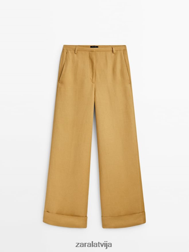 uzvalka bikses ar paceļamām malām sievietes Zara šampanietis 6ZTV40840 apģērbs