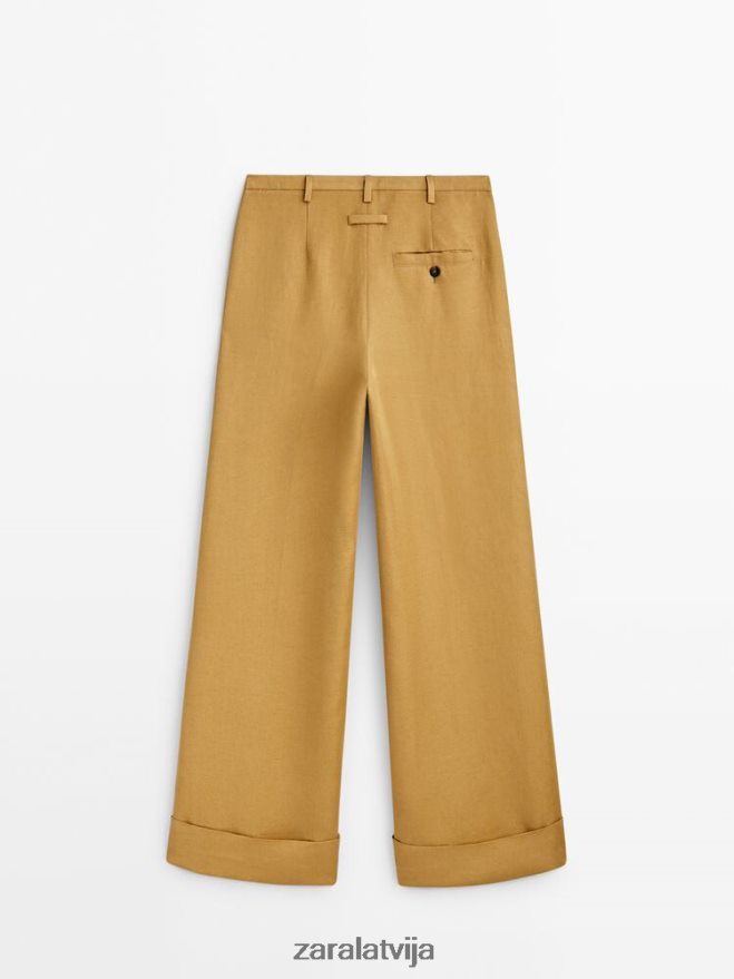 uzvalka bikses ar paceļamām malām sievietes Zara šampanietis 6ZTV40840 apģērbs