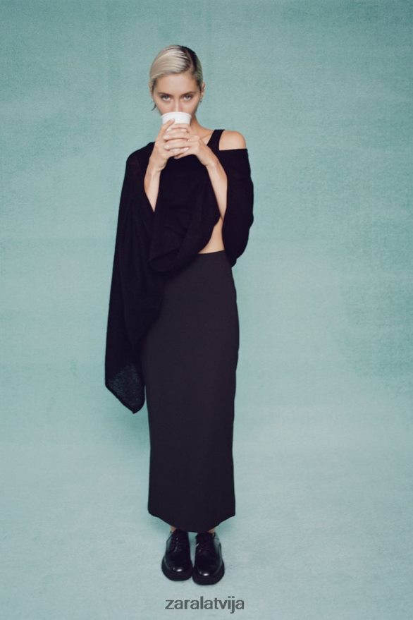 vilnas maisījuma adīta apmetņa augšdaļa sievietes Zara melns 6ZTV40256 apģērbs