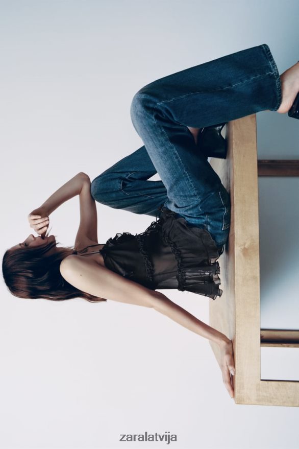 volānveida puscaurspīdīgs tops sievietes Zara antracīta pelēks 6ZTV40271 apģērbs