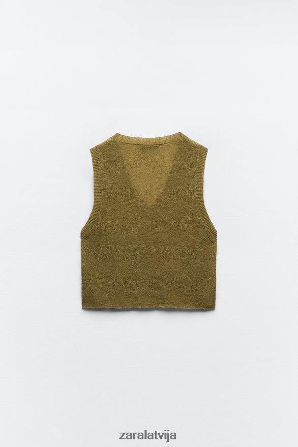 apgriezta adīta veste sievietes Zara olīvu zaļš 6ZTV40203 apģērbs