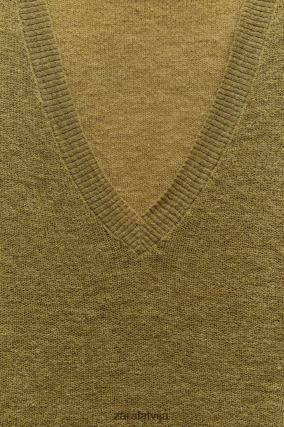 apgriezta adīta veste sievietes Zara olīvu zaļš 6ZTV40203 apģērbs