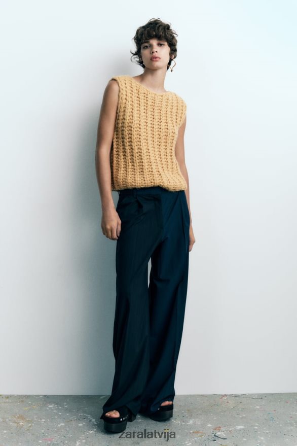 apgriezta adīta veste sievietes Zara sinepes 6ZTV40196 apģērbs