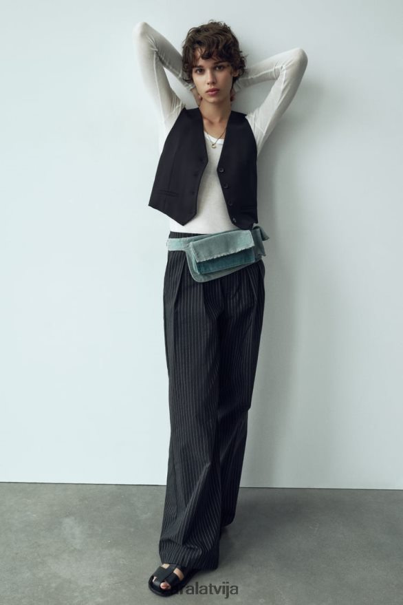 apgriezta pielāgota veste sievietes Zara melns 6ZTV40207 apģērbs