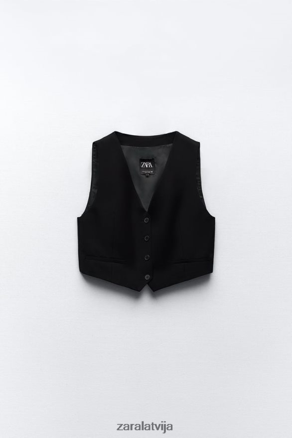 apgriezta pielāgota veste sievietes Zara melns 6ZTV40207 apģērbs