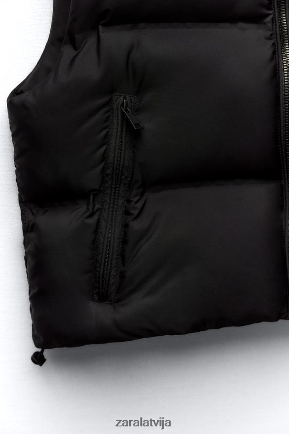 ūdens un vēja aizsardzība apgriezta stepēta veste sievietes Zara melns 6ZTV40192 apģērbs