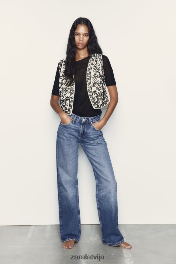 izšūta stepēta veste sievietes Zara ekru 6ZTV40222 apģērbs