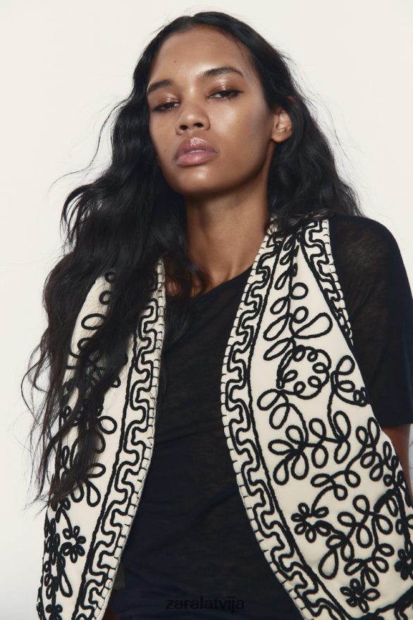 izšūta stepēta veste sievietes Zara ekru 6ZTV40222 apģērbs