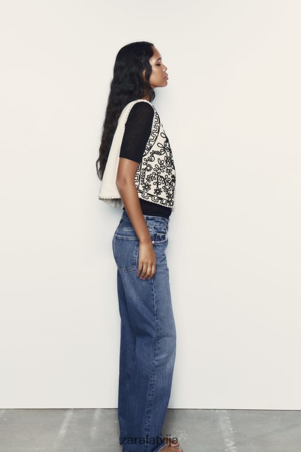 izšūta stepēta veste sievietes Zara ekru 6ZTV40222 apģērbs