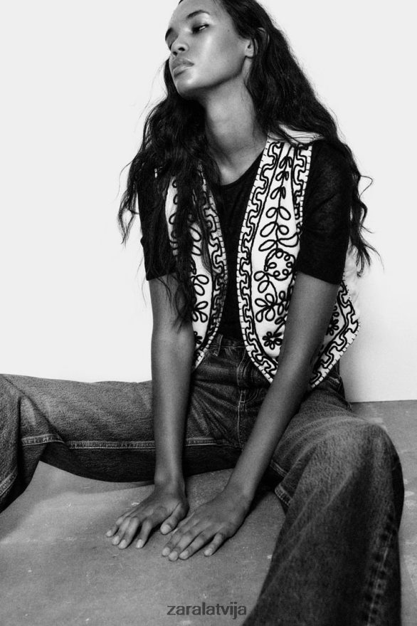 izšūta stepēta veste sievietes Zara ekru 6ZTV40222 apģērbs