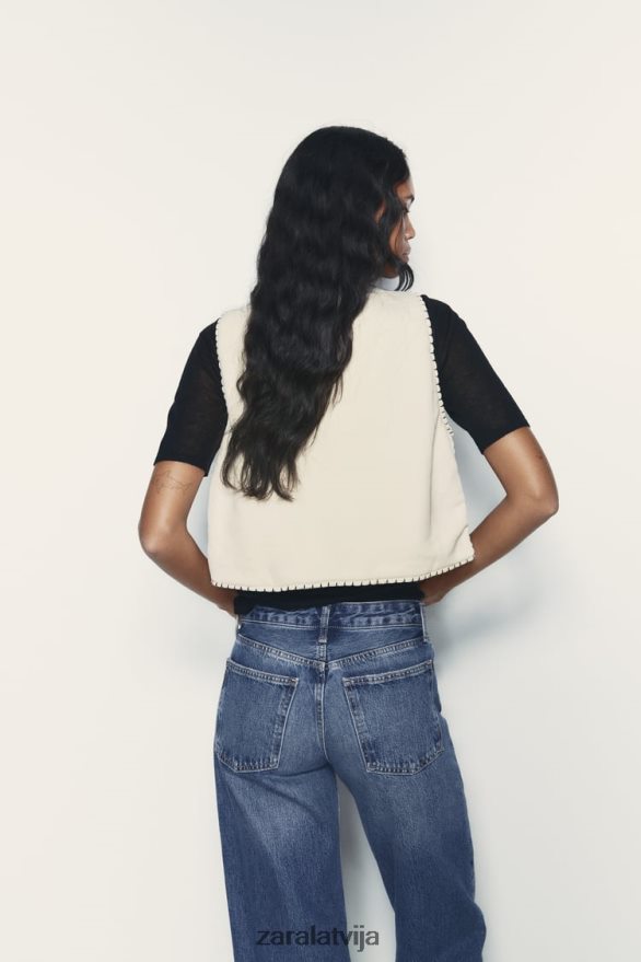 izšūta stepēta veste sievietes Zara ekru 6ZTV40222 apģērbs