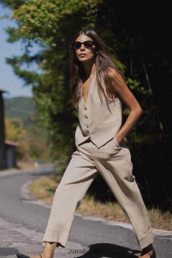 jaukta pinstripe veste sievietes Zara taupīgi brūns 6ZTV40191 apģērbs