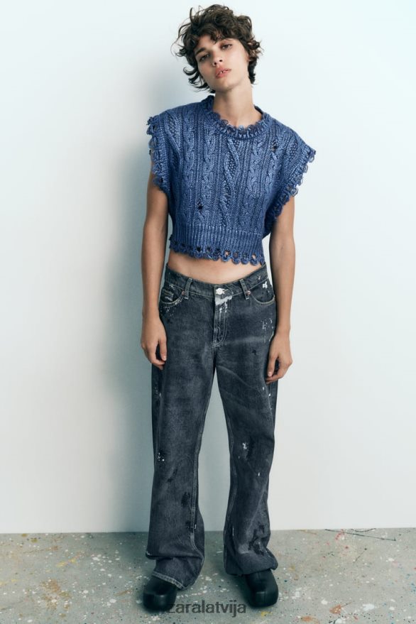 kabeļa adīta metāla veste sievietes Zara indigo 6ZTV40197 apģērbs