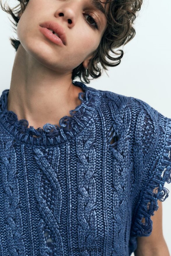 kabeļa adīta metāla veste sievietes Zara indigo 6ZTV40197 apģērbs
