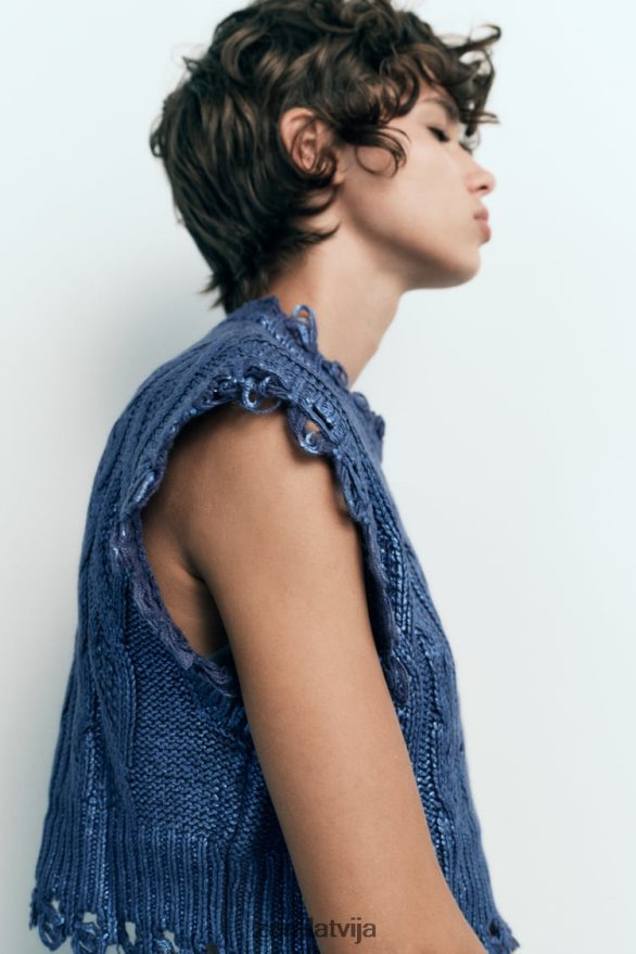 kabeļa adīta metāla veste sievietes Zara indigo 6ZTV40197 apģērbs