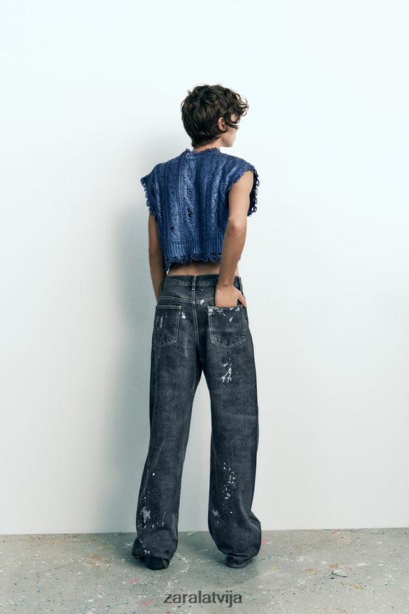 kabeļa adīta metāla veste sievietes Zara indigo 6ZTV40197 apģērbs