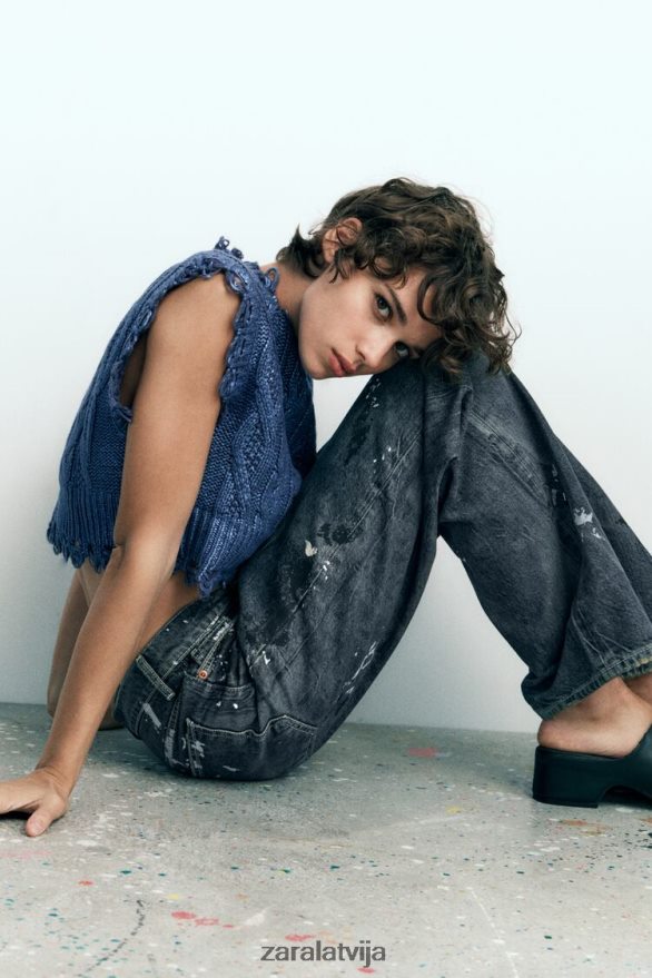 kabeļa adīta metāla veste sievietes Zara indigo 6ZTV40197 apģērbs