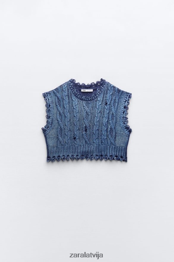 kabeļa adīta metāla veste sievietes Zara indigo 6ZTV40197 apģērbs