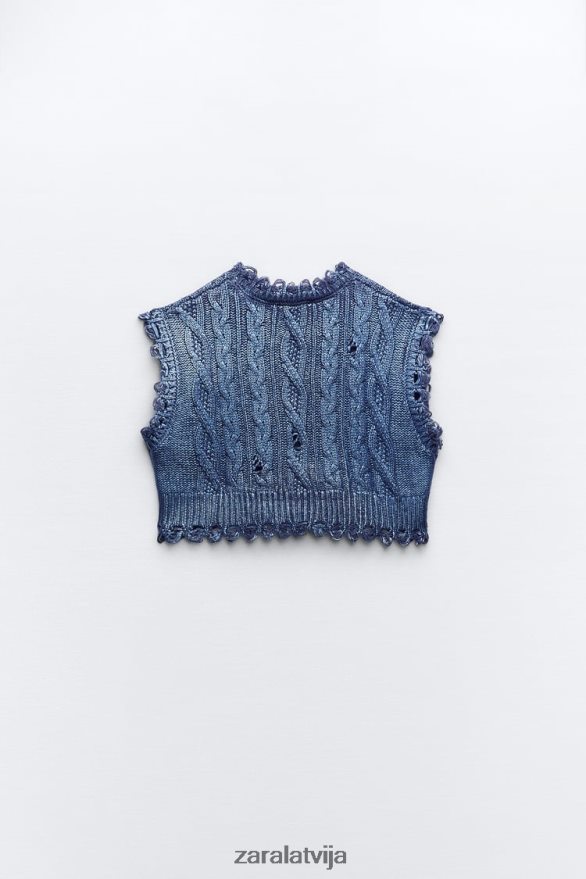 kabeļa adīta metāla veste sievietes Zara indigo 6ZTV40197 apģērbs