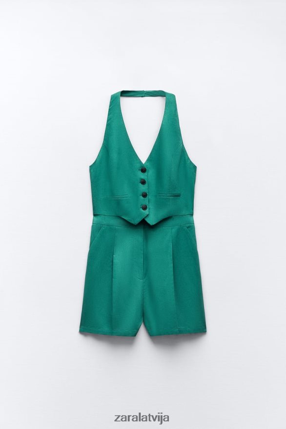 lina maisījuma kombinezons bez piedurknēm sievietes Zara pīle zaļa 6ZTV40212 apģērbs