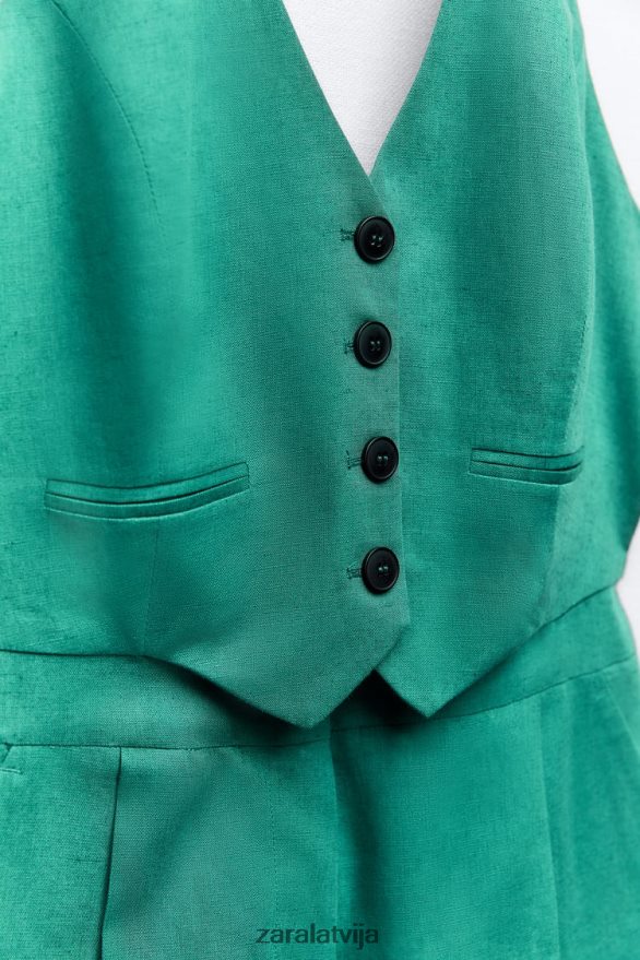 lina maisījuma kombinezons bez piedurknēm sievietes Zara pīle zaļa 6ZTV40212 apģērbs