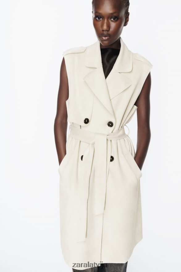mākslīgās zamšādas garā veste sievietes Zara ekru 6ZTV40208 apģērbs