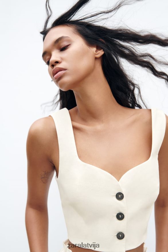 mīļotā kakla izgriezums apgriezta veste sievietes Zara balts 6ZTV40220 apģērbs
