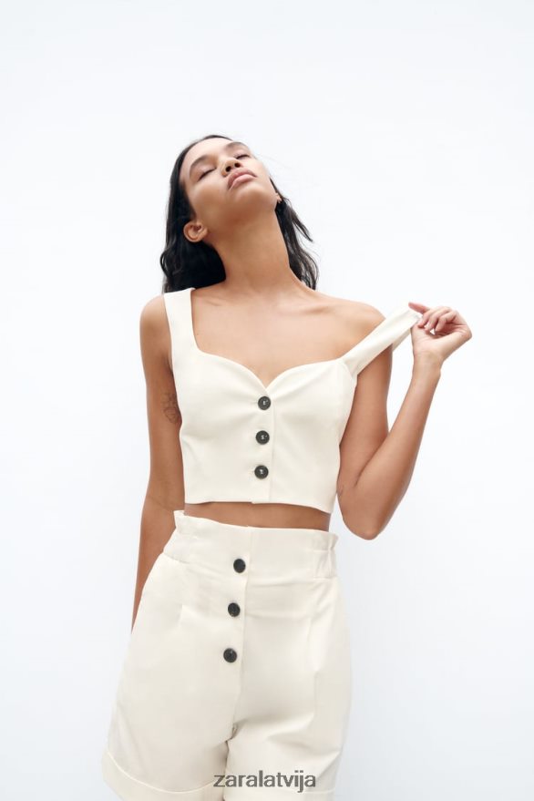 mīļotā kakla izgriezums apgriezta veste sievietes Zara balts 6ZTV40220 apģērbs