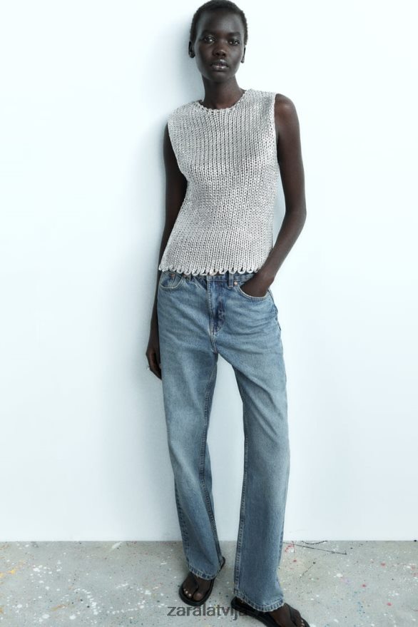 metāliska adīta veste sievietes Zara Sudrabs 6ZTV40213 apģērbs