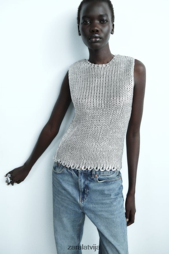 metāliska adīta veste sievietes Zara Sudrabs 6ZTV40213 apģērbs