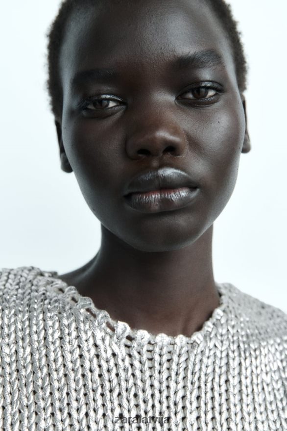 metāliska adīta veste sievietes Zara Sudrabs 6ZTV40213 apģērbs