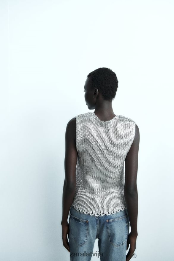 metāliska adīta veste sievietes Zara Sudrabs 6ZTV40213 apģērbs