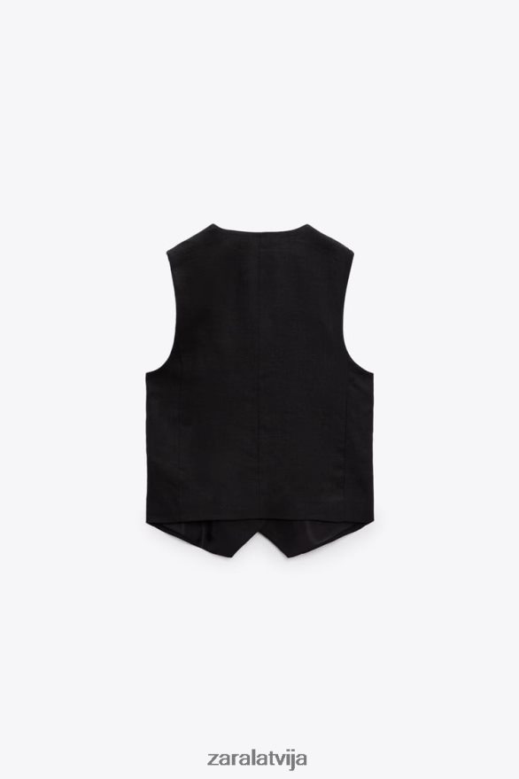 pielāgota lina maisījuma veste sievietes Zara melns 6ZTV40219 apģērbs