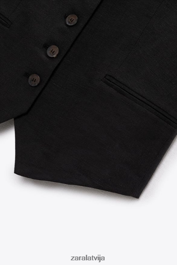 pielāgota lina maisījuma veste sievietes Zara melns 6ZTV40219 apģērbs