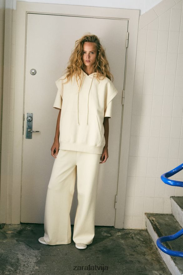 plīša lielizmēra veste ar kapuci sievietes Zara ekru 6ZTV40195 apģērbs