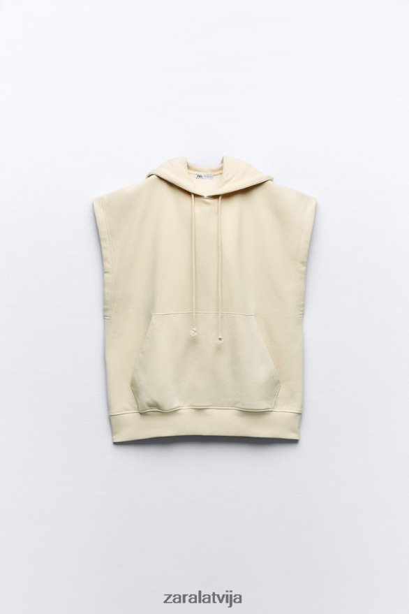 plīša lielizmēra veste ar kapuci sievietes Zara ekru 6ZTV40195 apģērbs