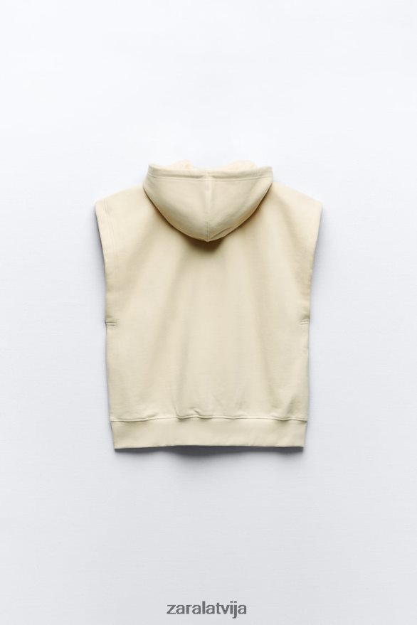 plīša lielizmēra veste ar kapuci sievietes Zara ekru 6ZTV40195 apģērbs